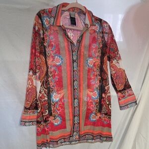 Chico's Vibrant Orange Mesh Paisley Blouse 0P.